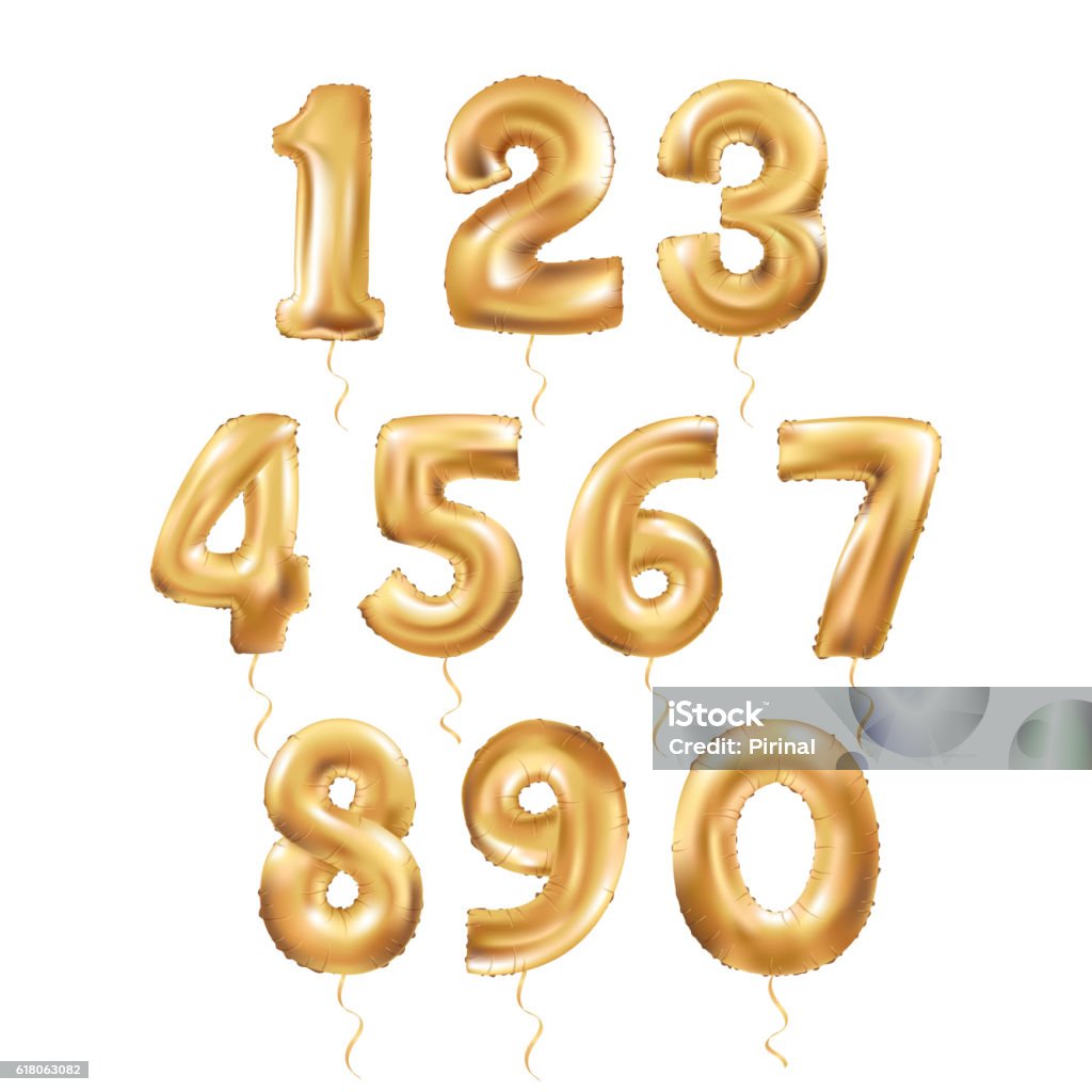 Metallic Gold Letter Balloons 123 Metallic Gold Letter Balloons, 123 golden numeral alphabeth. Gold Number Balloons, 1, Alphabet Letter Balloons, 2, Number Balloons, 3 Air Filled Balloon Number stock vector