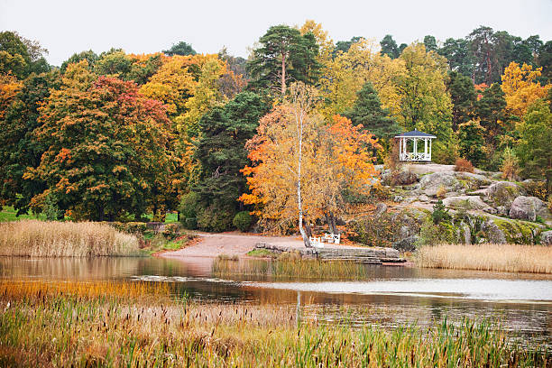 Gazebo in Monrepo (Mon Repos) manor park. Autumn. Vyborg.