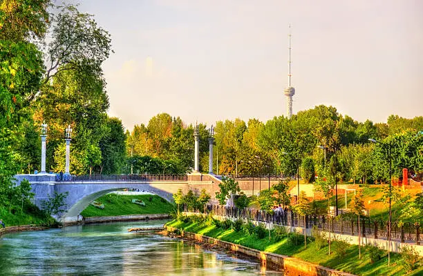 Scenic view of Anchor Canal with TV tower in the background - Tashkent - Uzbekistan