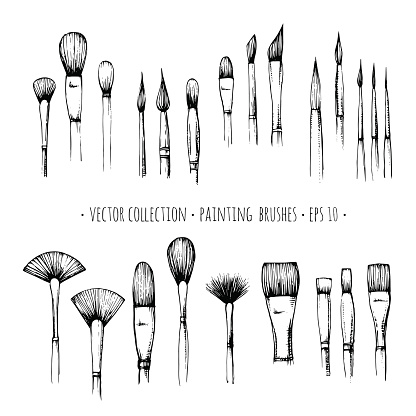 Set of hand-drawn brushes for painting isolated on white background