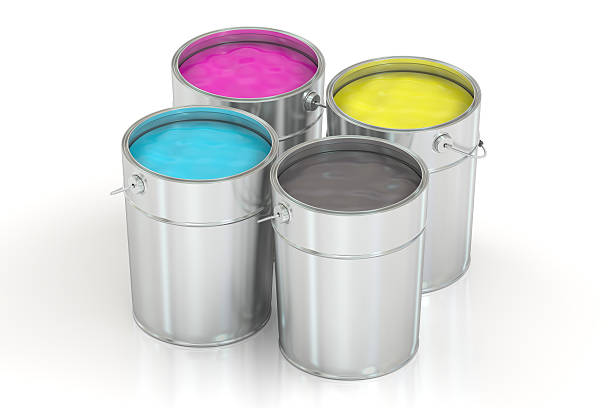istock Cans with color paint, CMYK concept. 3D rendering 618066870