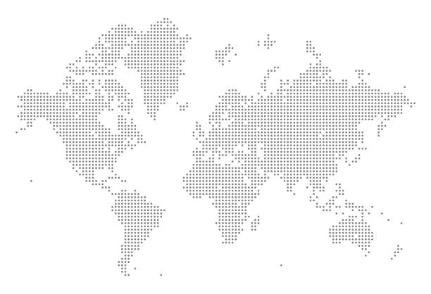 ilustraciones, imágenes clip art, dibujos animados e iconos de stock de mapa mundial de puntos - mapa ilustraciones