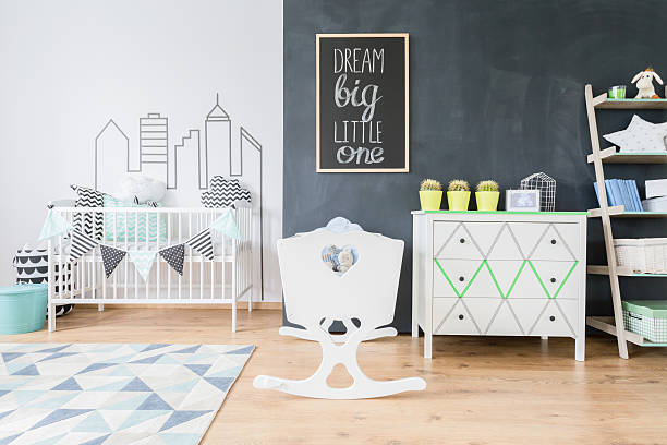 istock Minimalist and creative baby room 618067634