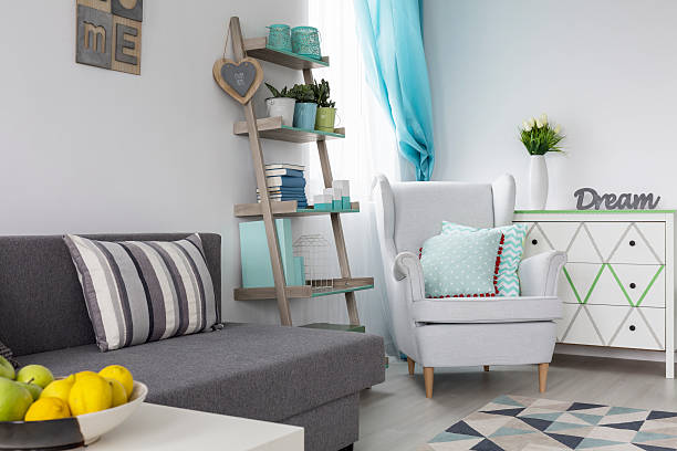 istock Stylish living room with mint decorations 618067794