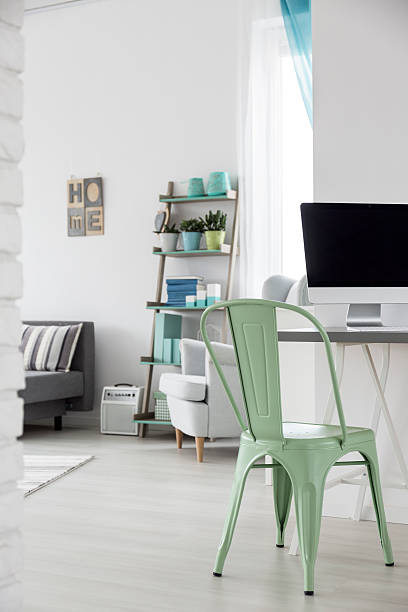istock Minimalist workspace in pastel room 618067818