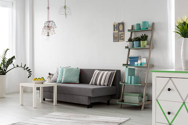 istock Comfortable living room interior with stylish  lamps 618067850
