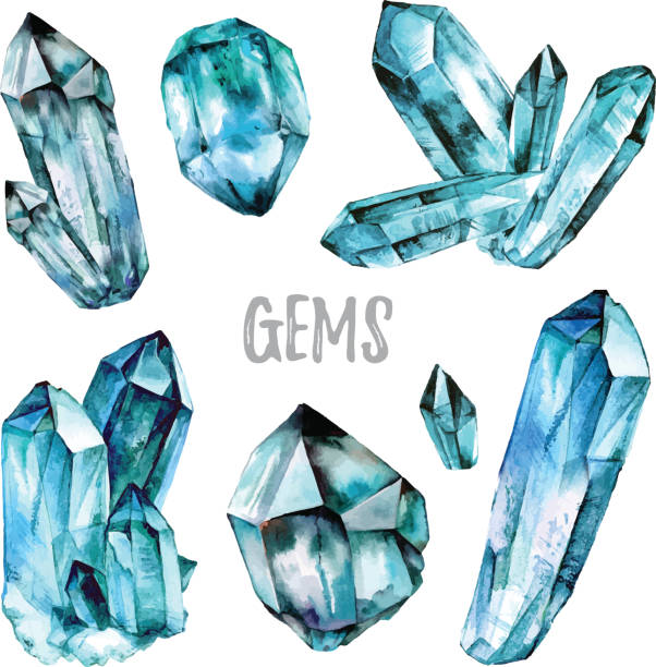 ilustrações de stock, clip art, desenhos animados e ícones de coleção de jóias de aguarela - sapphire gem topaz blue