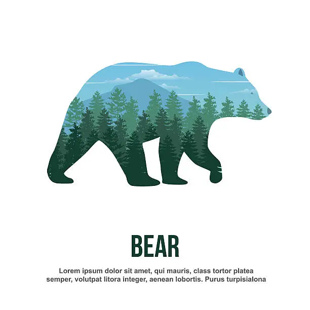 Vector illustration of Bear Double Exposure