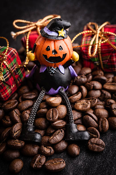istock Red gift box and halloween toy decorate 618178314