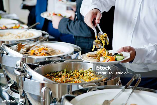 People At A Banquet Stock Photo - Download Image Now - Buffet, Self Service, Corporate Business