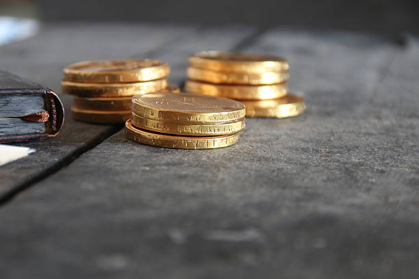 istock Golden coins, vintage style. 618180244
