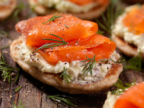istock Smoked Salmon Canapes with Avocado Cream Cheese 618184368