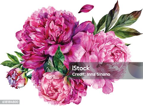 istock Watercolor bouquet of pink peonies. 618184800