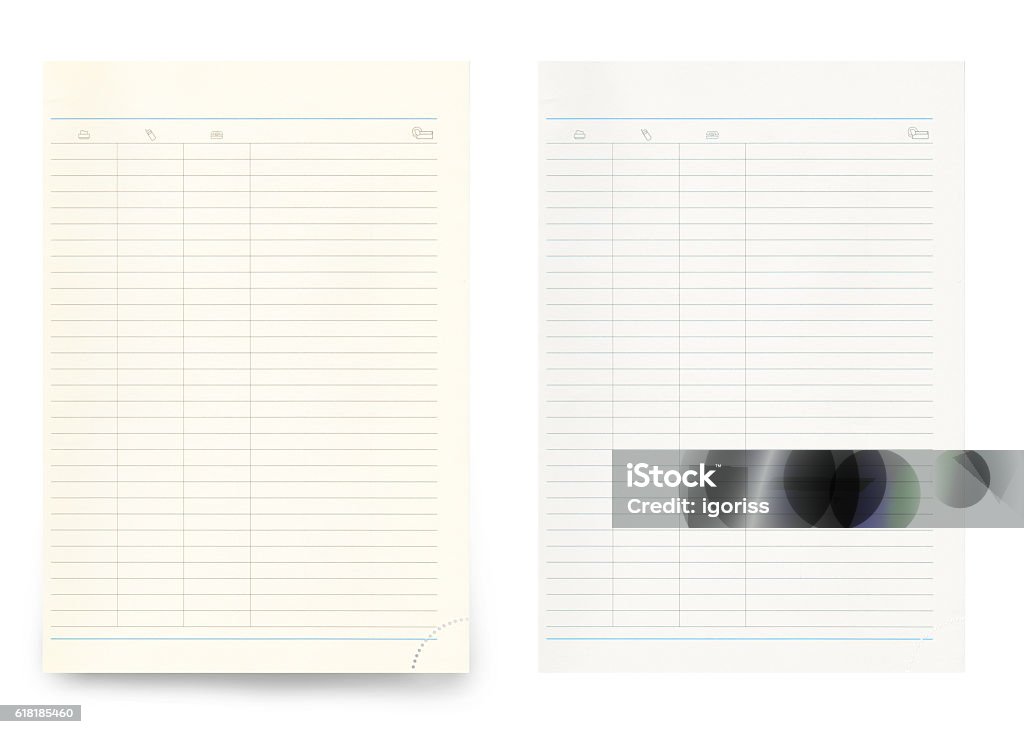 Two Blank Notebook Sheets Isolated On White Background Stock Photo
