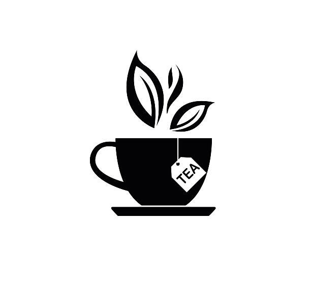 illustrazioni stock, clip art, cartoni animati e icone di tendenza di tazza di tè con icona - tea leaves chinese tea green tea leaf