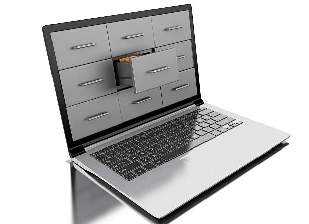 istock 3d Files and folders in laptop 618187246