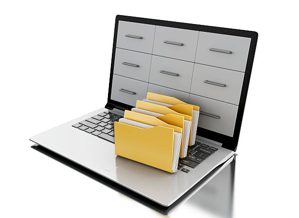 istock 3d Files and folders in laptop 618187420