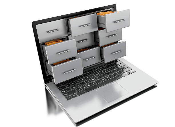 istock 3d Files and folders in laptop 618187468