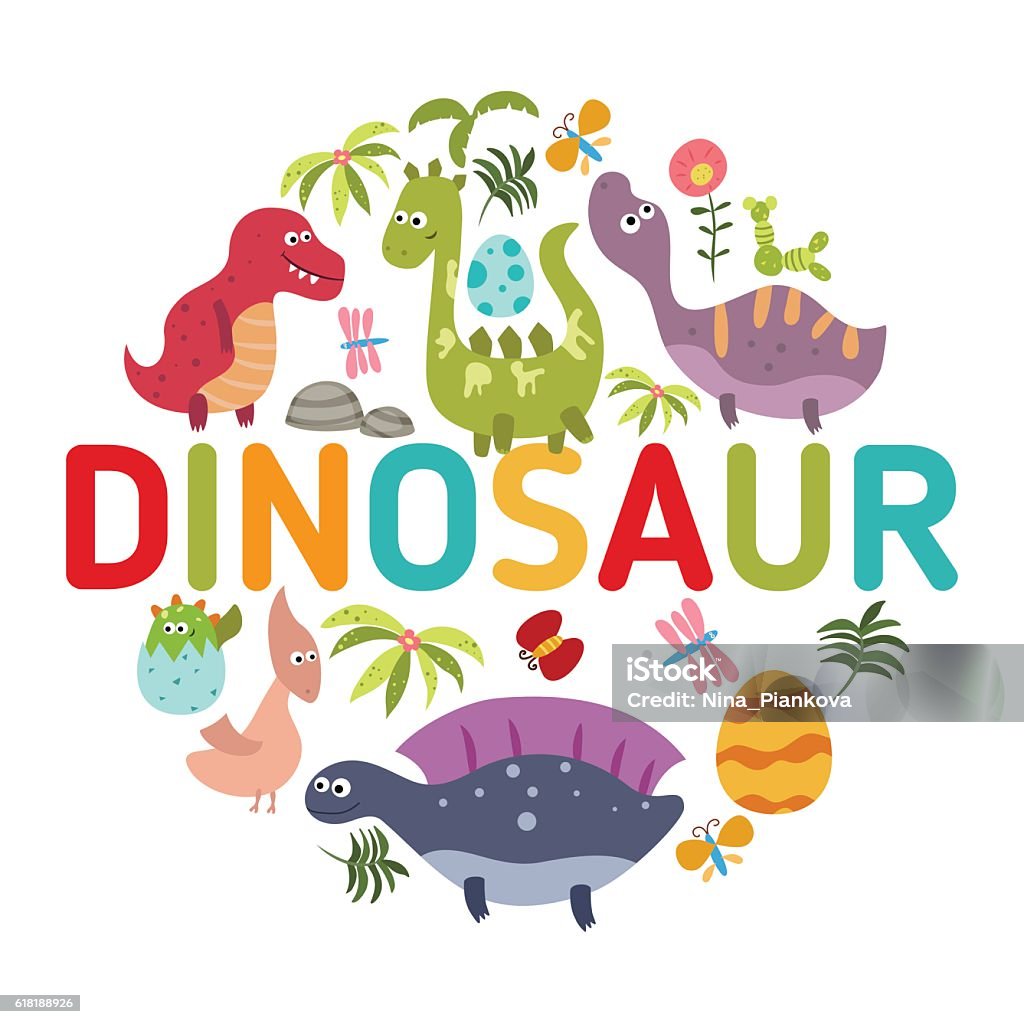 Cartoon Dinosaurs Symbols In The Shape Of Circle Stock Illustration -  Download Image Now - Dinosaur, Apatosaur, Circle - iStock