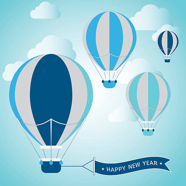 istock New Year Labels and Badges with balloon on sky background. 618189084