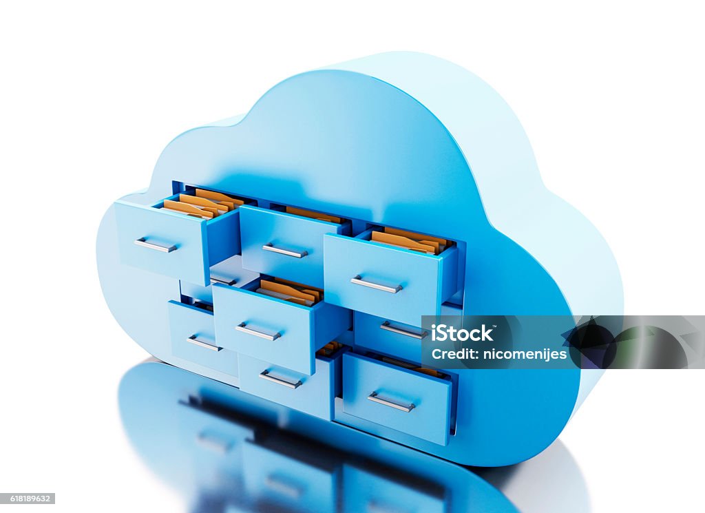 3 d archivo de almacenamiento en nube. Concepto de computación en nube. - Foto de stock de Computación en nube libre de derechos
