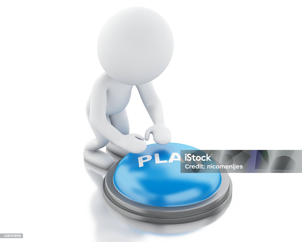 3d white people push PLAN button. - Royalty-free Aanraken Stockfoto