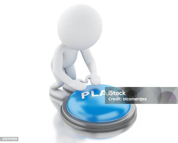 3d White People Push Plan Button Stockfoto en meer beelden van Aanraken - Aanraken, Advies, Alleen mannen