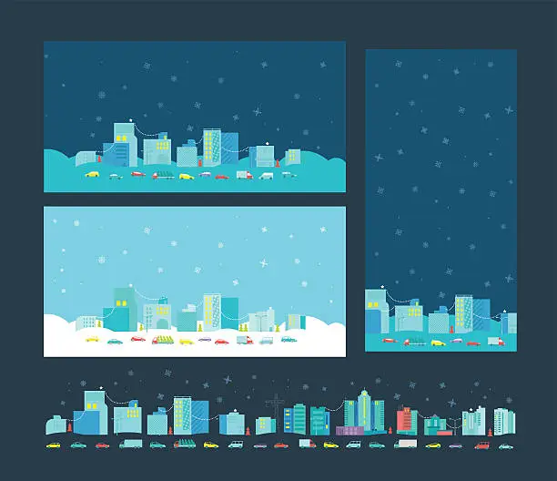 Vector illustration of Format card for congratulation with Christmas letter. Winter city