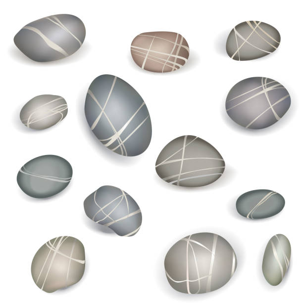 Pebbles stones set. Zen-like Design elements Set of pebbles and natural stones of different shapes and colors.  pebble shapes stock illustrations