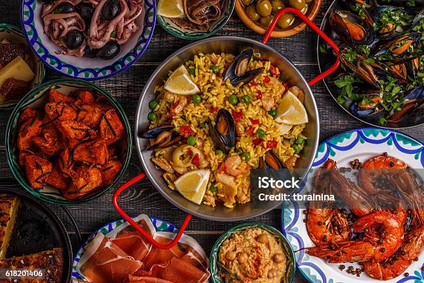 Typical Spanish Tapas Concept Top View Stock Photo - Download Image Now - Spain, Tapas, Food