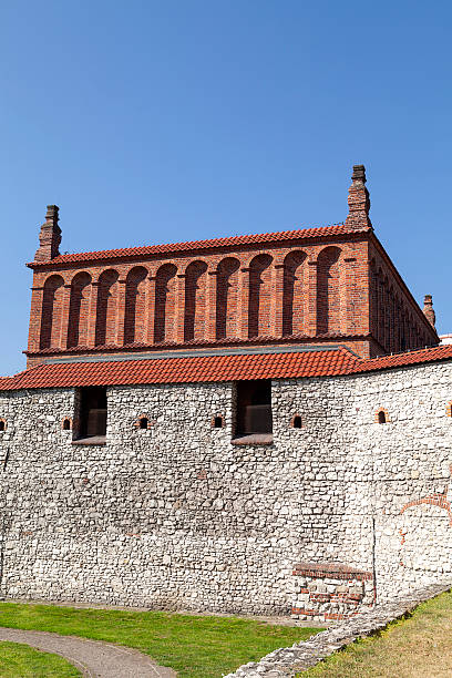 Defensive wall of old synagogue in jewish district of Krakow - Kazimierz on Szeroka street , Poland