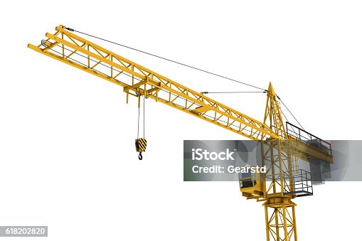 istock Rendering of yellow construction crane isolated on white background. 618202820