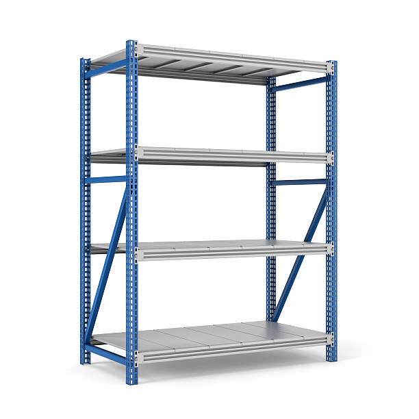 istock Rendering of four-storey steel storage rack isolated on the 618202856