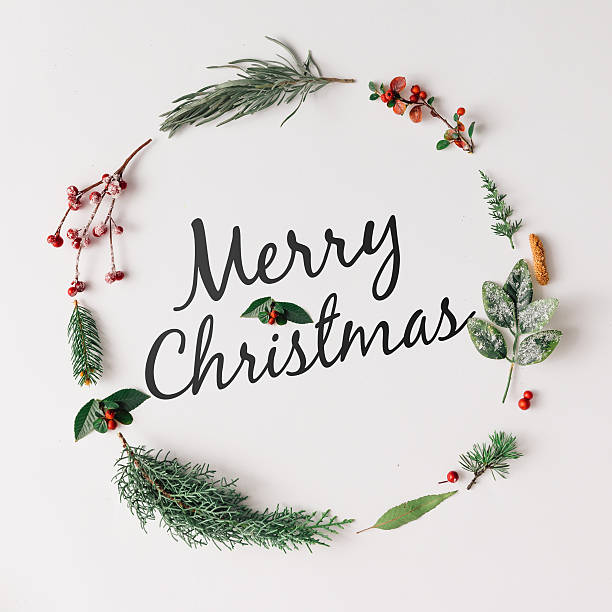 istock Christmas round frame made of natural winter things. 618203814