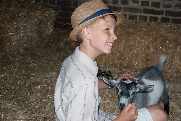 istock Boy and a goatling, Illinois, USA 618209762