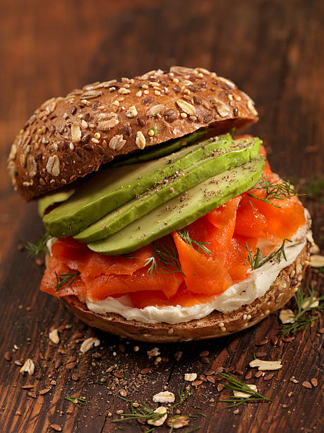istock Smoked Salmon Bagel with Cream Cheese and Avocado 618212262