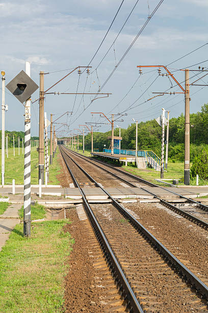 istock Railroad station,  tracks and a platform for trains 618213188