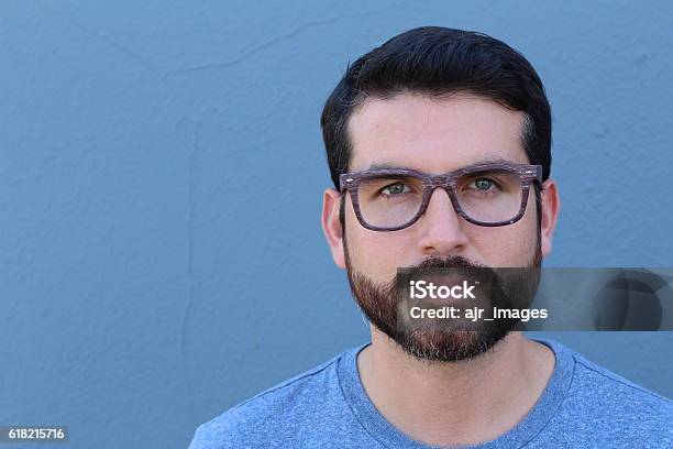 Gorgeous Bearded Brunette Guy Wearing Glasses Stock Photo - Download Image Now - 30-39 Years, Adult, Adults Only