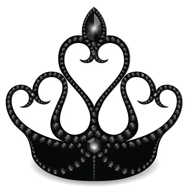 Vector illustration of Black crown decorated with stones, isolated on a white background.