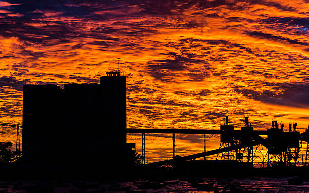istock Factory and ships background on the sunset sky 618217142