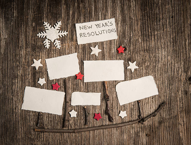 istock Group of empty notes of New Year resolutions 618219386