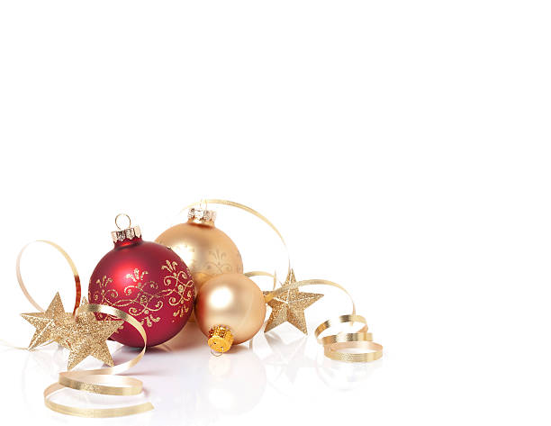 istock Christmas Ornament Baubles and Decorations with Ribbon Isolated on White 618219588
