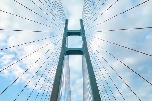 upward view of the cable stayed bridge closeup