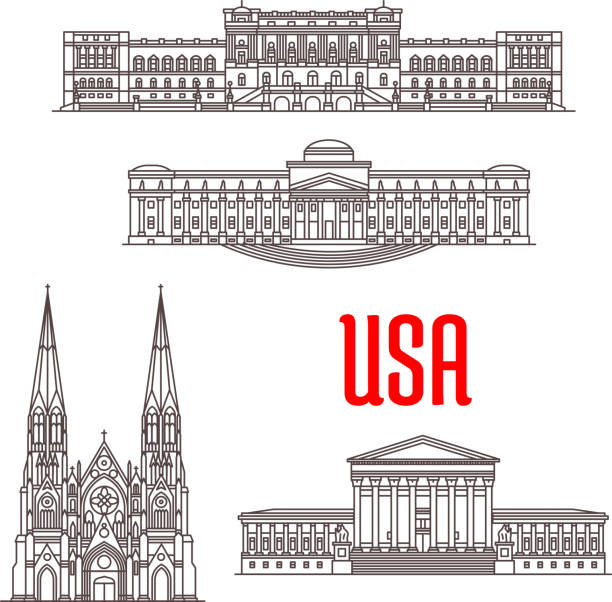 ilustraciones, imágenes clip art, dibujos animados e iconos de stock de hitos arquitectónicos de ee. uu. - tribunal supremo