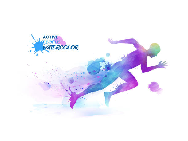 ilustrações de stock, clip art, desenhos animados e ícones de watercolor running people - action vitality people cheerful