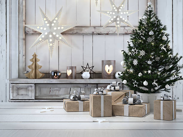 schönes Geschenk mit Weihnachtsschmuck. 3D-Rendering – Foto