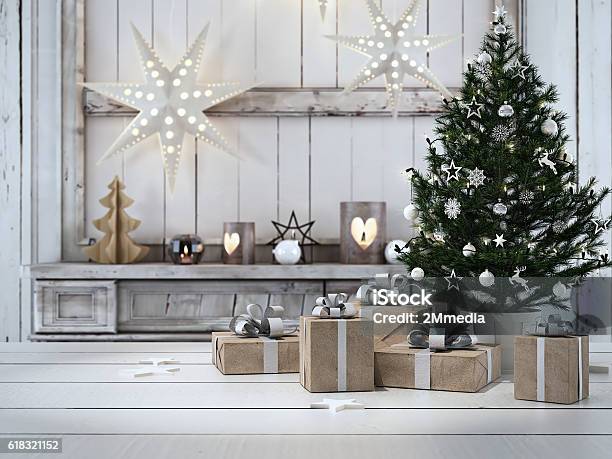 Beautiful Gift With Christmas Ornaments 3d Rendering Stock Photo - Download Image Now