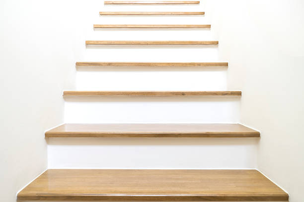 Wooden staircase in public building.
