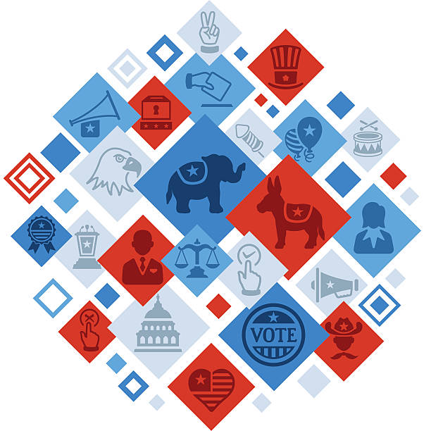 illustrazioni stock, clip art, cartoni animati e icone di tendenza di montaggio elettorale usa - interface icons election voting usa