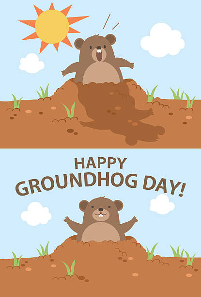 ilustraciones, imágenes clip art, dibujos animados e iconos de stock de día de la marmota - ilustración - groundhog day